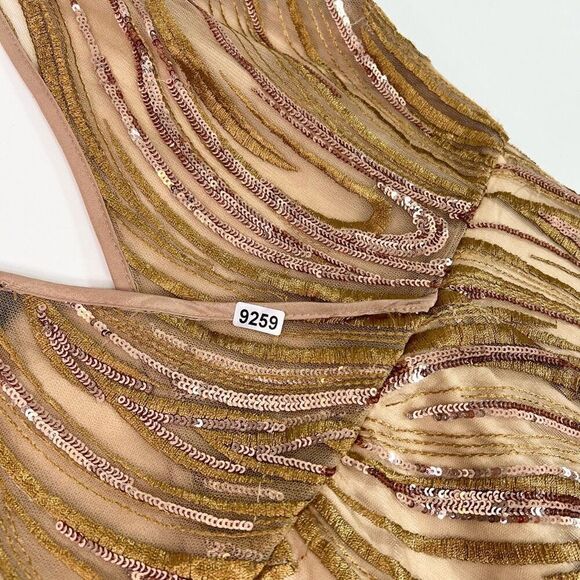 NWT Akira Maxi Dress Womens Large Tan Sequin Copper Spaghetti Strap Long - Picture 12 of 12